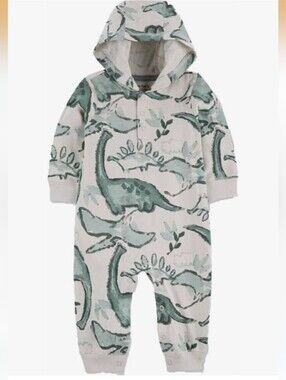 NEW Carter's Cream and Green Dinosaur Hooded One-Piece 6m